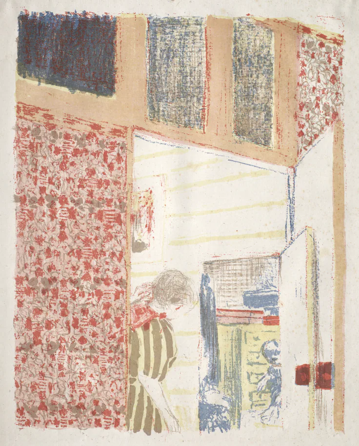 Interior with Pink Wallpaper III: color lithograph by Édouard Vuillard, 1899.