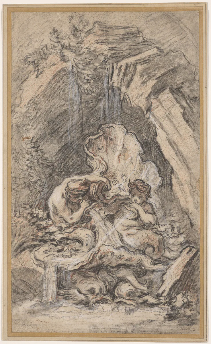 Fountain with Two Tritons Blowing Conch Shells: drawing by François Boucher, c. 1736.