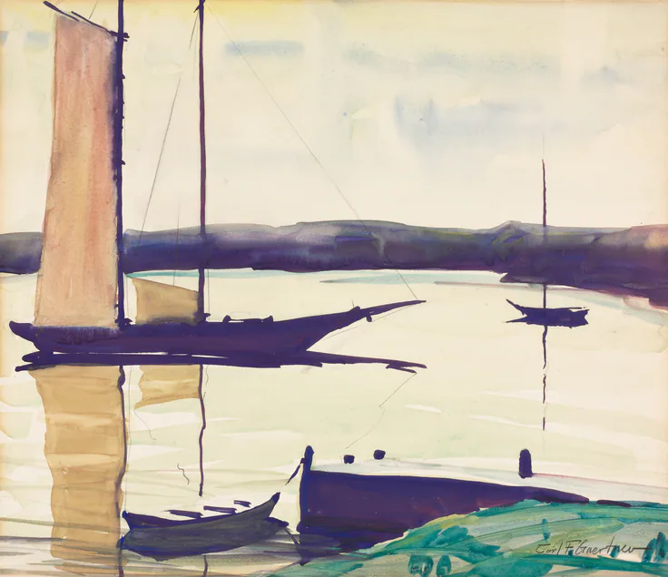 The Harbor: watercolor by Carl Gaertner, c. 1925.
