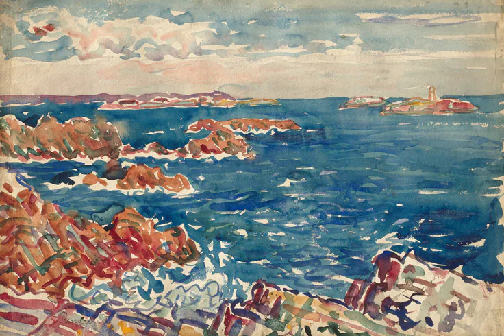 The Rocky Seashore: watercolor with traces of graphite by Maurice Prendergast, c. 1907–10.