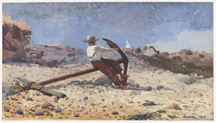 Boy with Anchor: watercolor and graphite on paper by Winslow Homer, 1873.