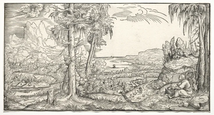 St. John on the Island of Patmos: woodcut by Virgil Solis, c. 1545–55.