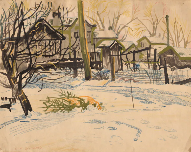 Backyards in Winter (Castoff Christmas Tree): drawing by Charles Burchfield, January 1917.