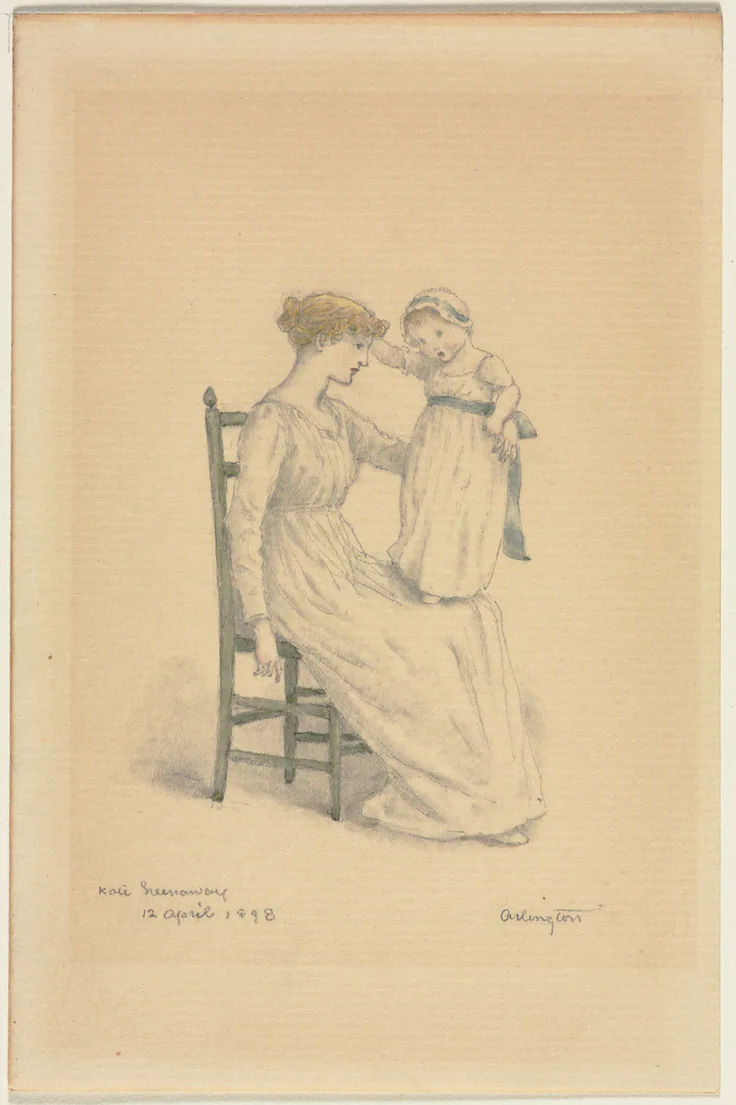 Mother and Child: graphite and watercolor on paper by Kate Greenaway, 1898.