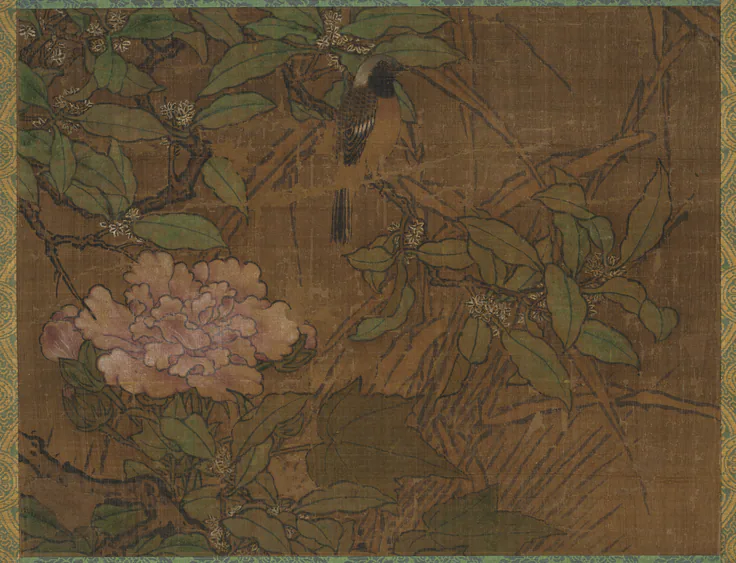 Birds and Flowers: hanging scroll from a triptych; ink and color on silk by Sesshū Tōyō, mid-1400s–early 1500s.