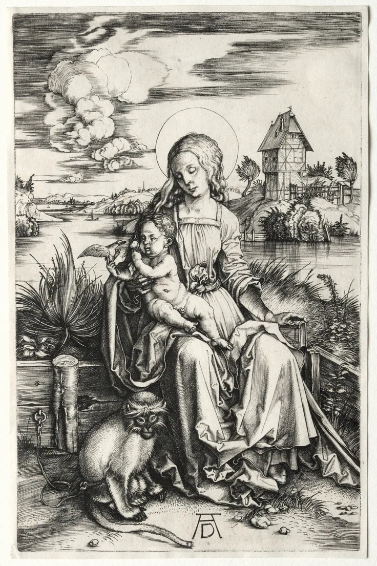 The Virgin and Child with a Monkey: engraving by Albrecht Dürer, c. 1498.