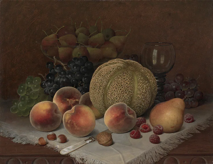 Still Life with Cantaloupe: oil on canvas by William Mason Brown, c. 1880.