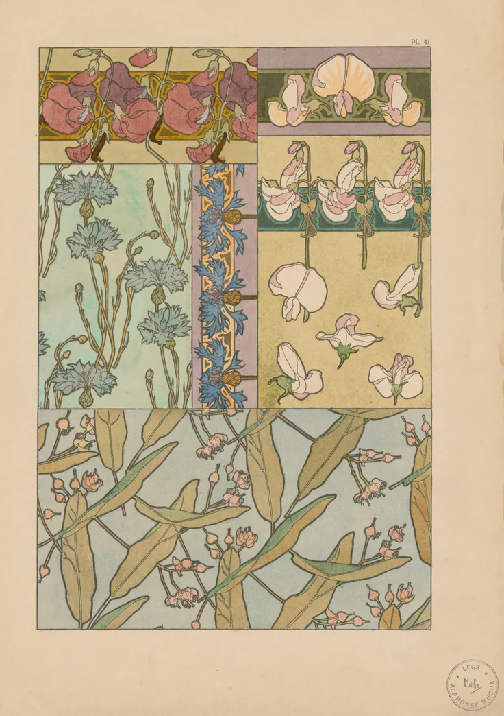 Documents Decoratifs: Sweet Peas: lithograph by Alphonse Mucha, 1901–2.