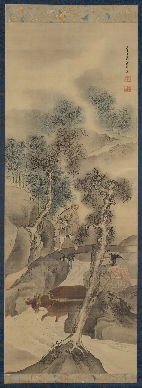 Farmer Returning Home in Autumn: hanging scroll; ink and light color on silk by Yosa Buson, 1781.