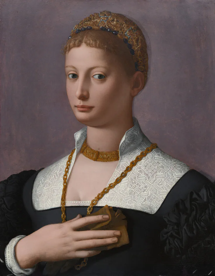 Portrait of a Woman: oil on wood by Agnolo Bronzino, c. 1550.