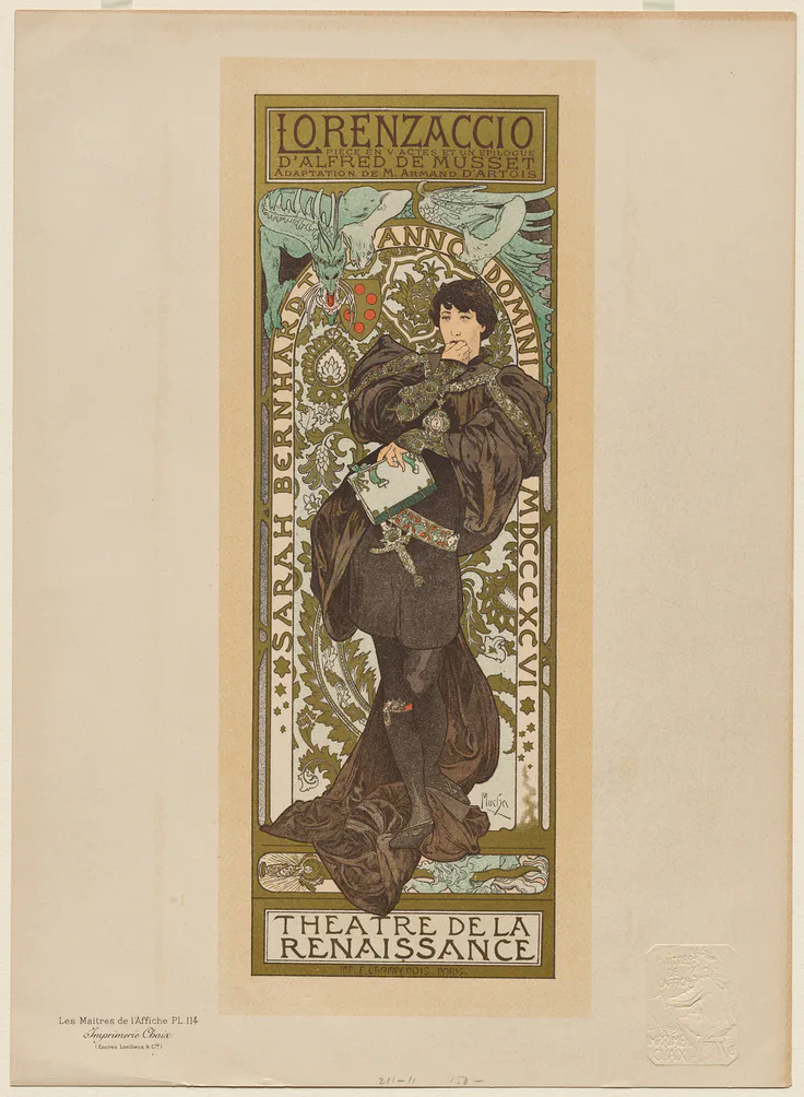 Lorenzaccio: color lithograph by Alphonse Mucha, 1896–1900.