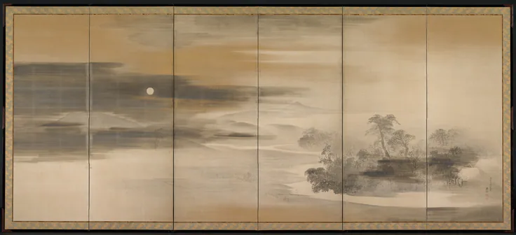 Summer Night: six-panel folding screen, ink, gold, and silver on paper by Maruyama Ōkyo, 1784.