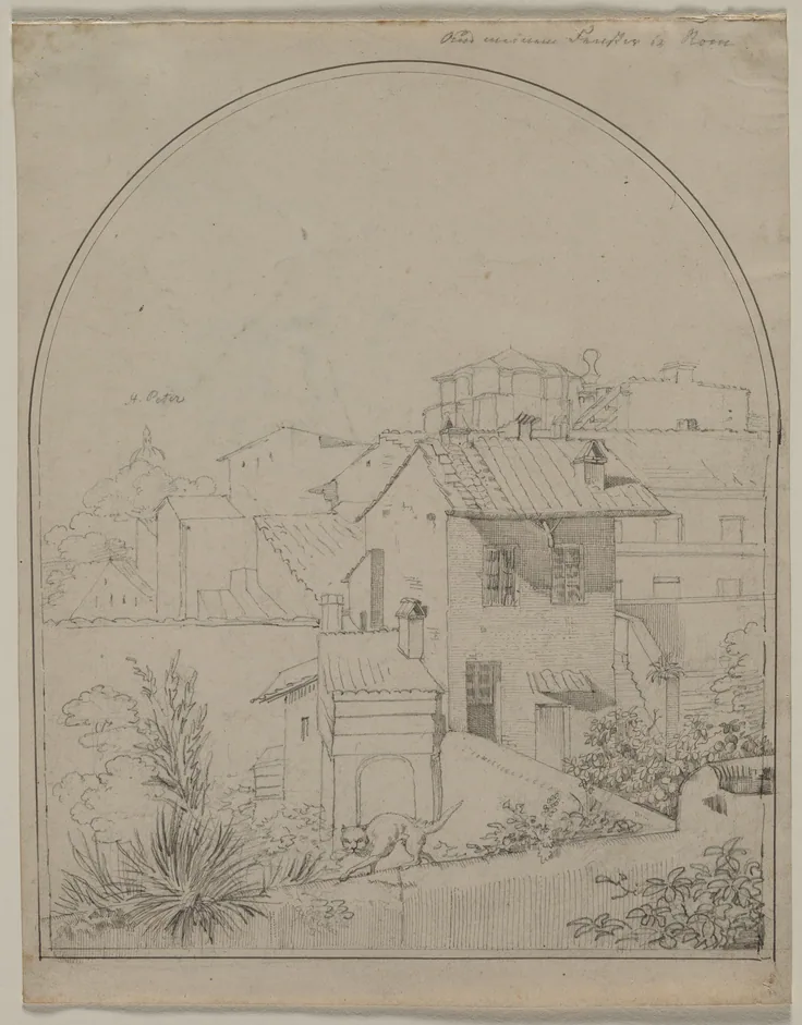 View from My Window in Rome (recto): drawing by Carl Ludwig Tischbein, c. 1819.