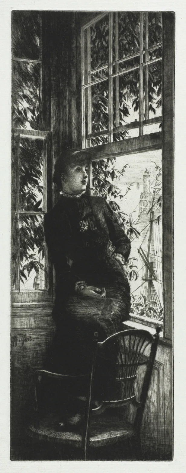 At the Sea Side: etching and drypoint by James Tissot, 1880.