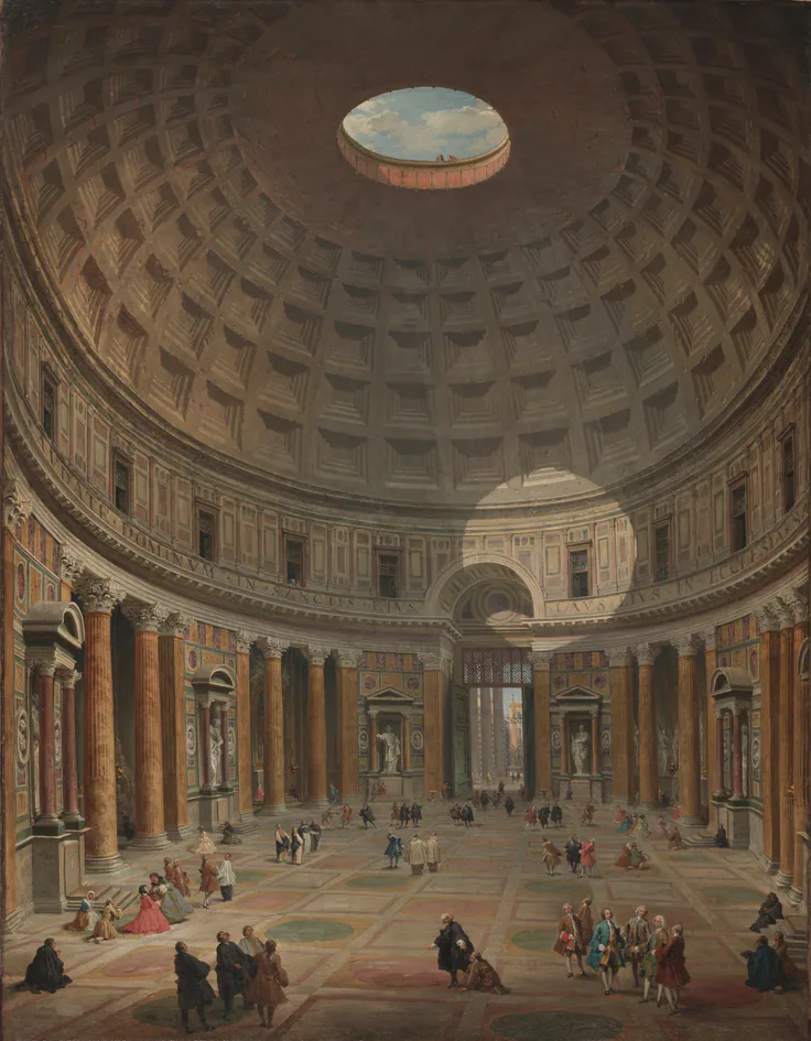 Interior of the Pantheon, Rome: oil on canvas by Giovanni Paolo Panini, 1747.