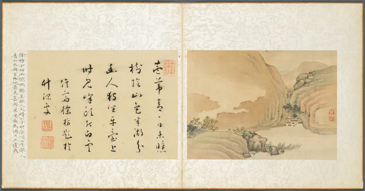 Album of Miscellaneous Subjects, Leaf 3: album leaf, ink and color on silk by Fan Qi, early 1650s.