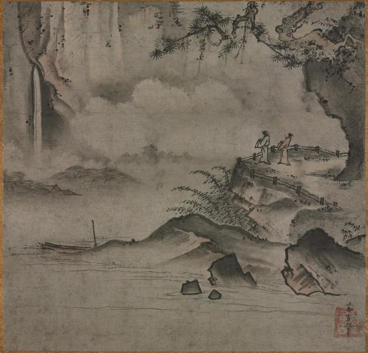 Gazing at a Waterfall: painting by Sōami, early 1500s.