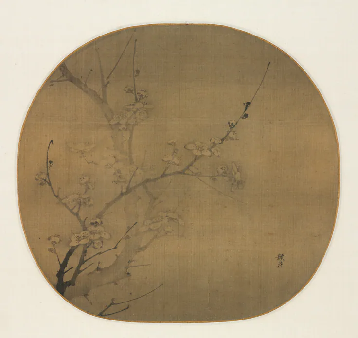 Plum Blossoms in Moonlight: album leaf, ink on silk by Yan Hui, first half of the 1300s.