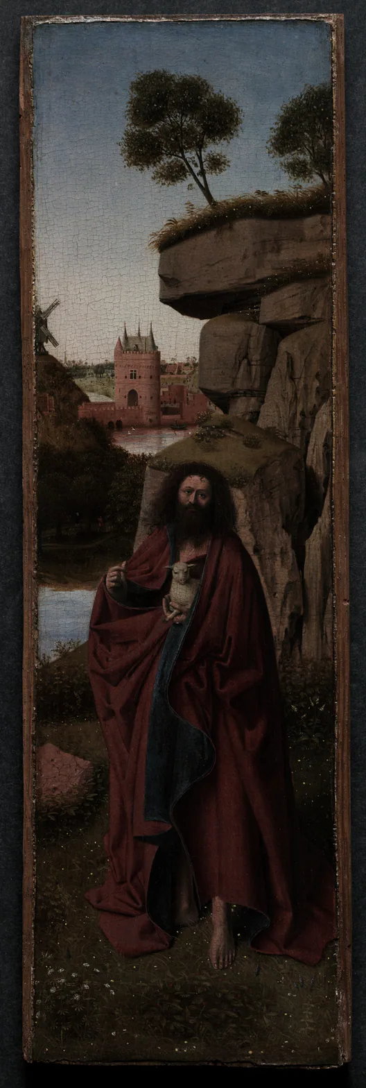 Saint John the Baptist in a Landscape: oil on panel by Petrus Christus, c. 1445.