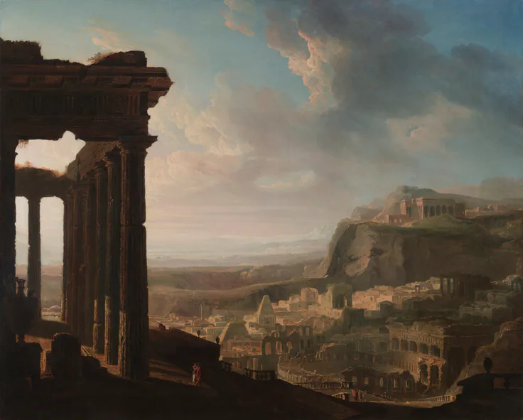 Ruins of an Ancient City: oil on paper, mounted on canvas by John Martin, c. 1810–20.