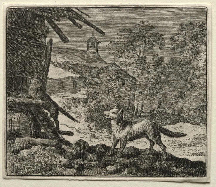 Reynard the Fox: Reynard Deceives the Cat: etching by Allart van Everdingen, 1650–75.