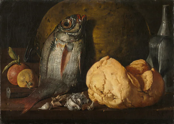 Still Life with Fish, Bread, and Kettle: oil on canvas by Luis Meléndez, c. 1772.