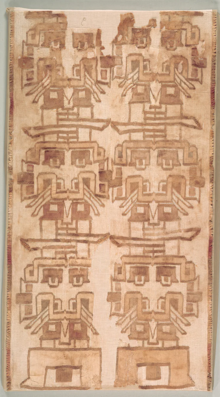 Two Textile Fragment with Fanged Heads: textile, 500–200 BCE.