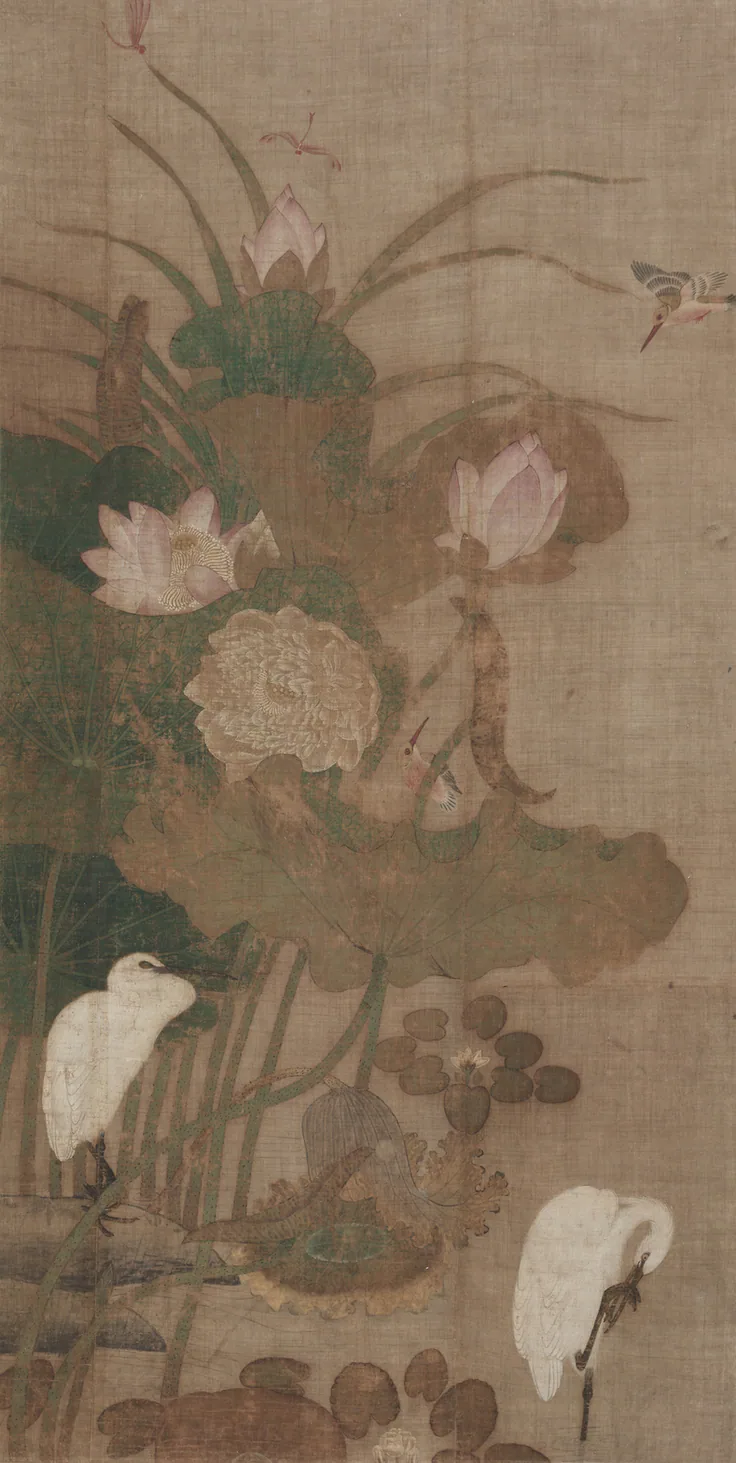 Lotuses, Insects, and Birds: hanging scroll; ink and color on silk, 1800s.