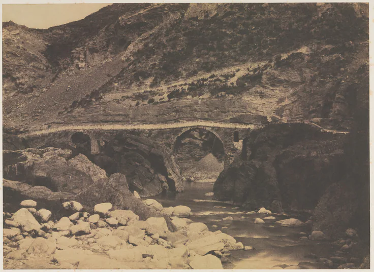 The Bridge of Palalda (near Amelieles-Bains): salted paper print from waxed-paper negative by Gustave Le Gray, 1851–52.