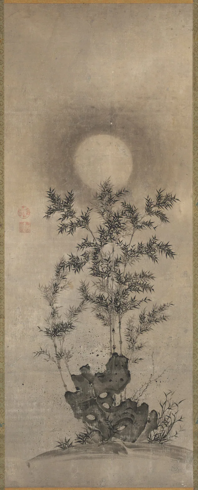 Bamboo in Moonlight: hanging scroll; ink on paper, 1500s.