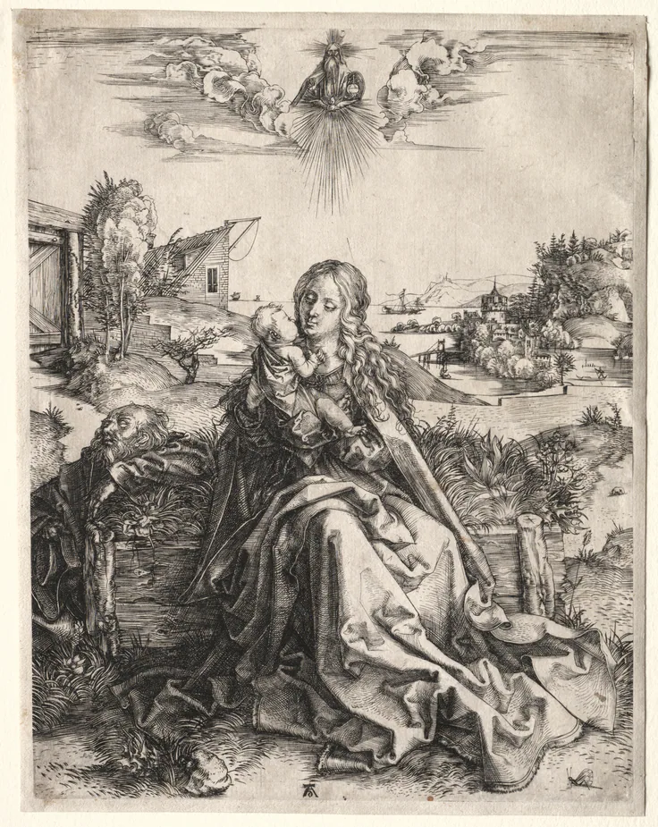 Holy Family with the Butterfly: engraving by Albrecht Dürer, c. 1495.