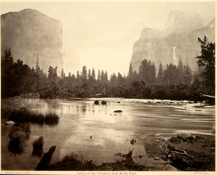 Valley of the Yosemite, from Rocky Ford: albumen print from wet collodion negative by Eadweard J. Muybridge, 1872.