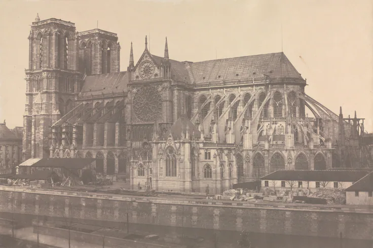 Notre-Dame, Paris: salted paper print from wet collodion negative by Édouard Baldus, 1852–53.