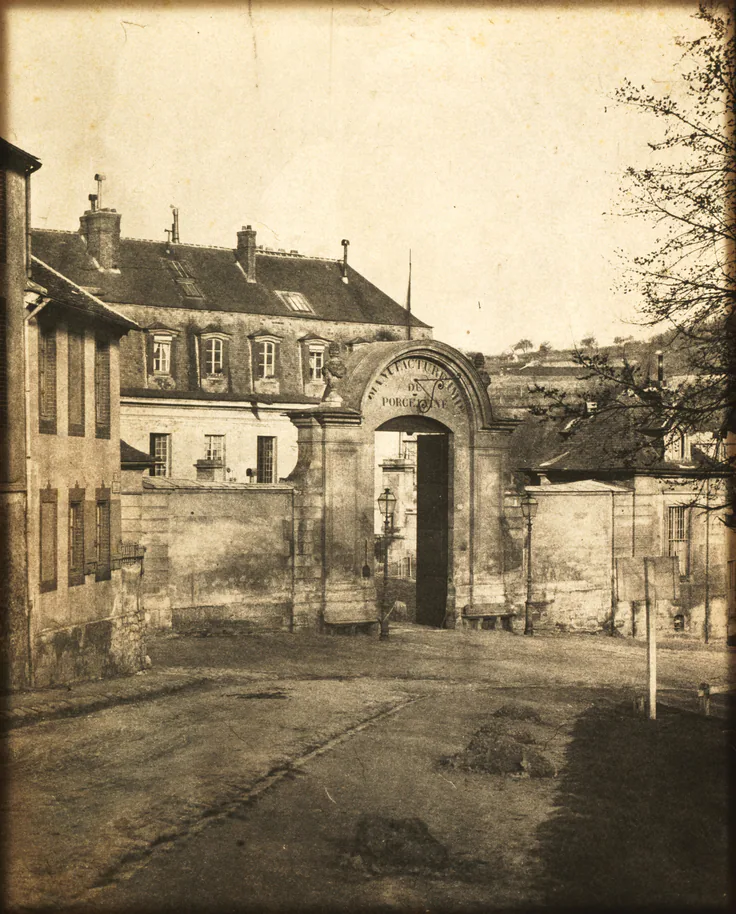 Doorway to Sèvres Factory: salted paper print, waxed, from waxed paper negative by Louis-Rémy Robert, c. 1852.