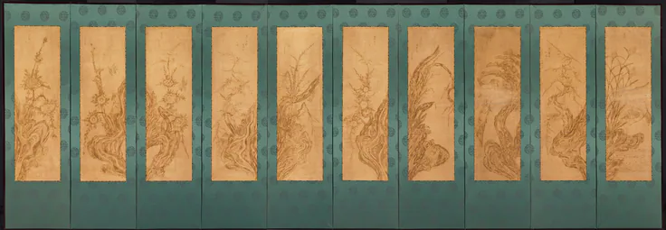 Birds and Flowers: painting, late 1800s.