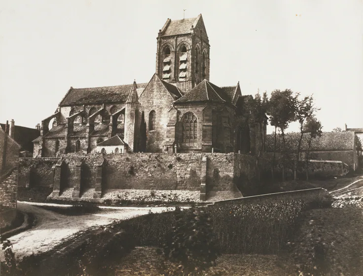 Church at Auvers: salted paper print from waxed paper negative by Édouard Baldus, 1855.