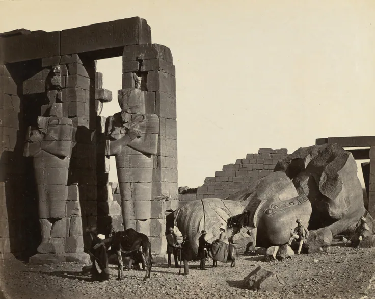 Fallen Statue at the Ramesseum, Thebes: albumen print from wet collodion negative by Francis Frith, 1857.