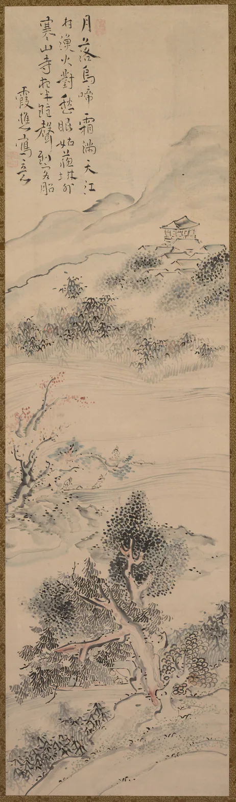 Night Mooring at Maple Bridge: hanging scroll; ink and color on paper by Ike Taiga, mid- to late 1700s.
