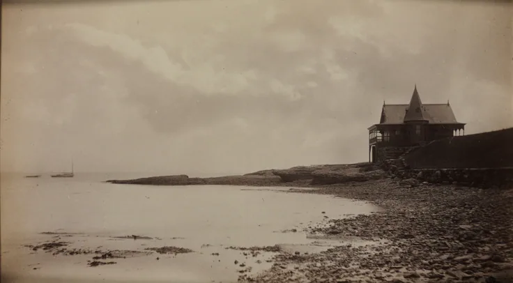 Edwin Booth's Boat House, Near Newport, August 6, 1884: albumen print from gelatin dry plate negative by Louise Deshong Woodbridge, 1884.