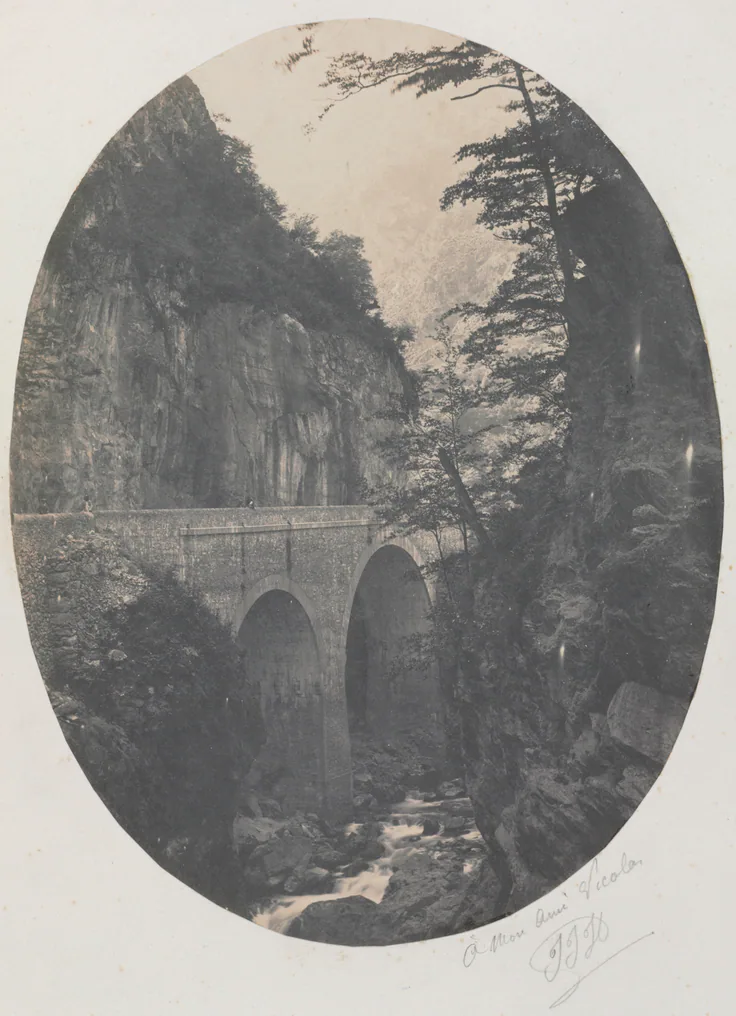 Gorge at Eaux Chaudes, Pyrenees: salted paper print from wet collodion negative by Jean-Jacques Heilmann, c. 1855.