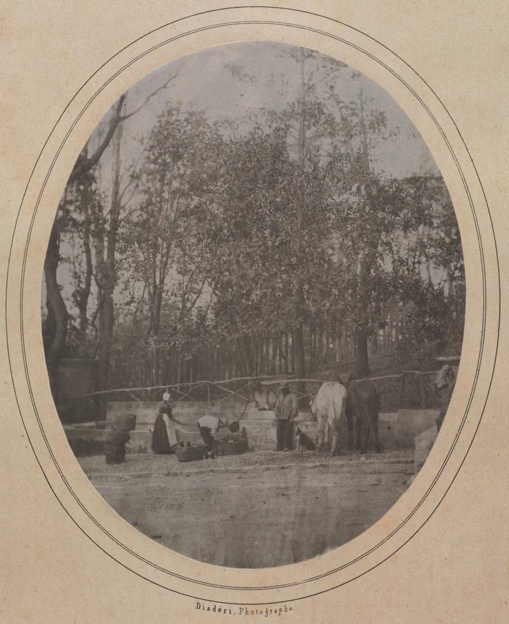 Village Scene (Southern France): salted paper print from waxed-paper negative by André Adolphe-Eugène Disdéri, c. 1853.