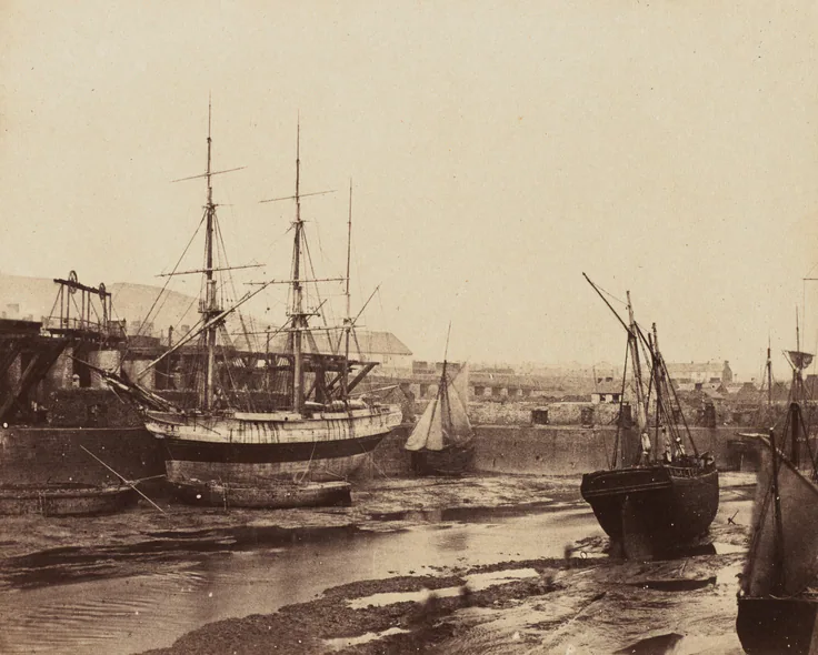 Harbour, Swansea, Wales: albumen print from wax paper negative by Alfred Rosling, 1855.