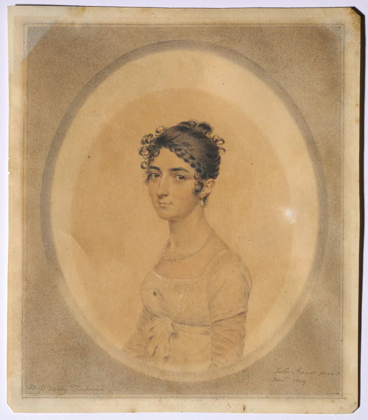 Portrait of Miss Mary Tadman: portrait miniature by John I Smart, 1809.