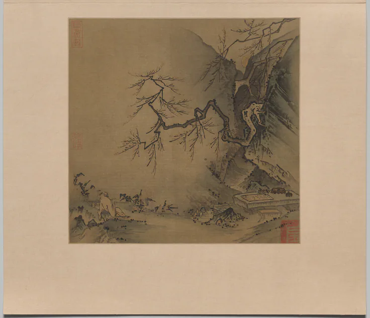 Drinking in the Moonlight: album leaf; ink on silk by Ma Yuan, late 1100s–early 1200s.