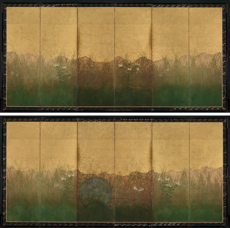 Autumn Evening with Full Moon on Musashino Plain: painting, early 1600s.