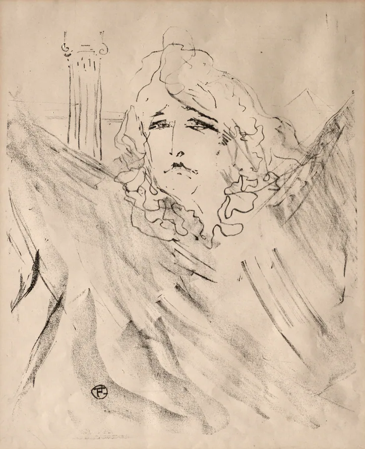 Portraits of Actors and Actresses: Thirteen Lithographs: Sarah Bernhardt: lithograph by Henri de Toulouse-Lautrec, 1898.