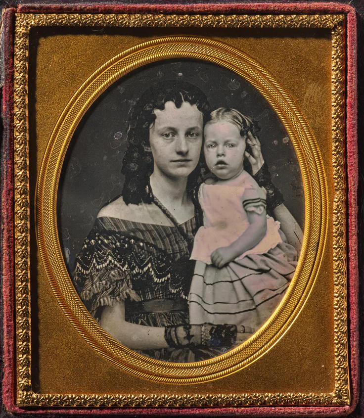 Mother and Child: daguerreotype, applied color, sixth-plate, c. 1860–65.