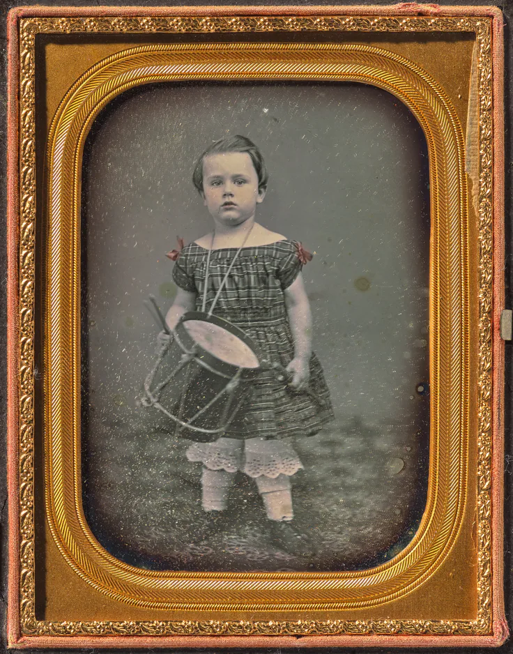 Child with Drum: daguerreotype, quarter-plate, 1850s.