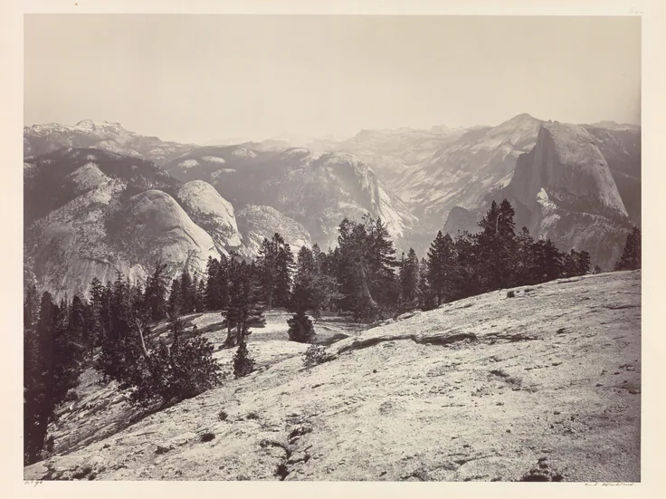 The Domes, from the Sentinel Domes, Yosemite: mammoth albumen print from wet collodion negative by Carleton E. Watkins, c. 1865–1866.