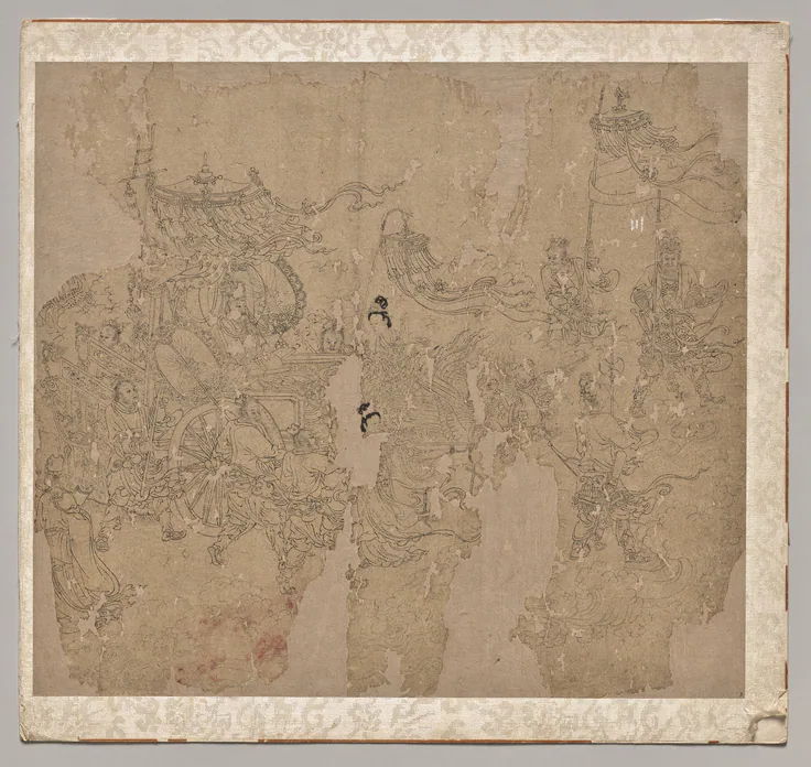 Album of Daoist and Buddhist Themes: Procession of Daoist Deities: Leaf 3: album; ink on paper, 1200s.